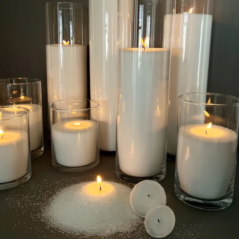 Glass vase candle filled with pearl-like sand wax granules